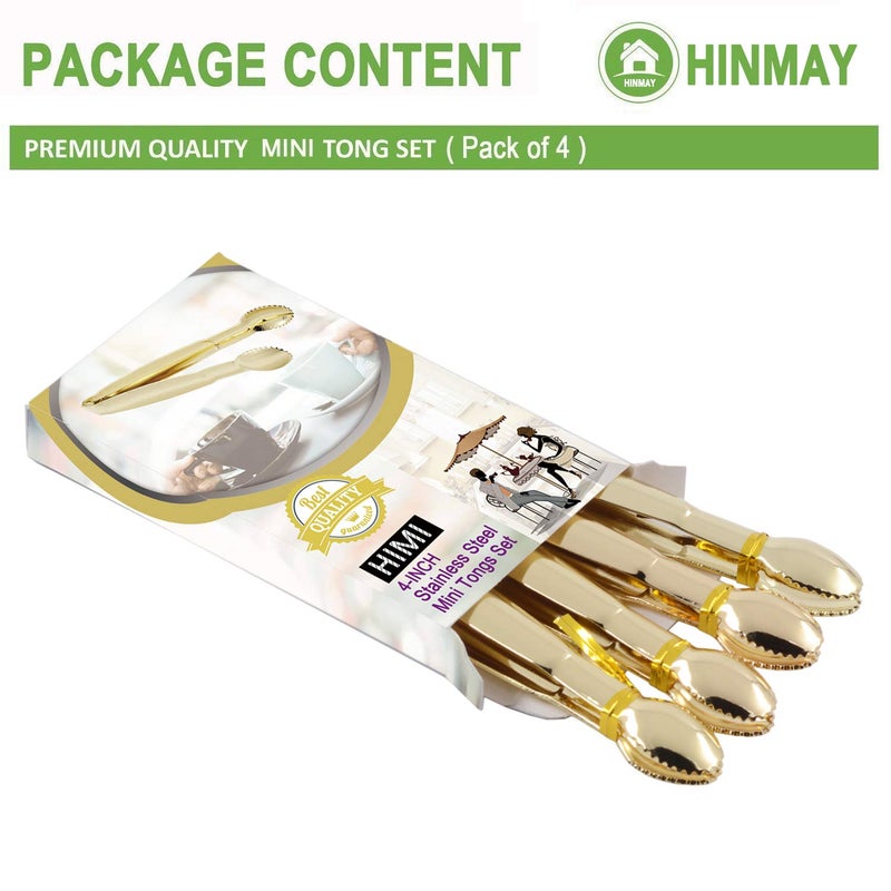 HINMAY Gold Plated Mini Serving Tongs 4-Inch Sugar Cube Tongs Stainless Steel Mini Ice Tongs, Set of 4 - Image 2